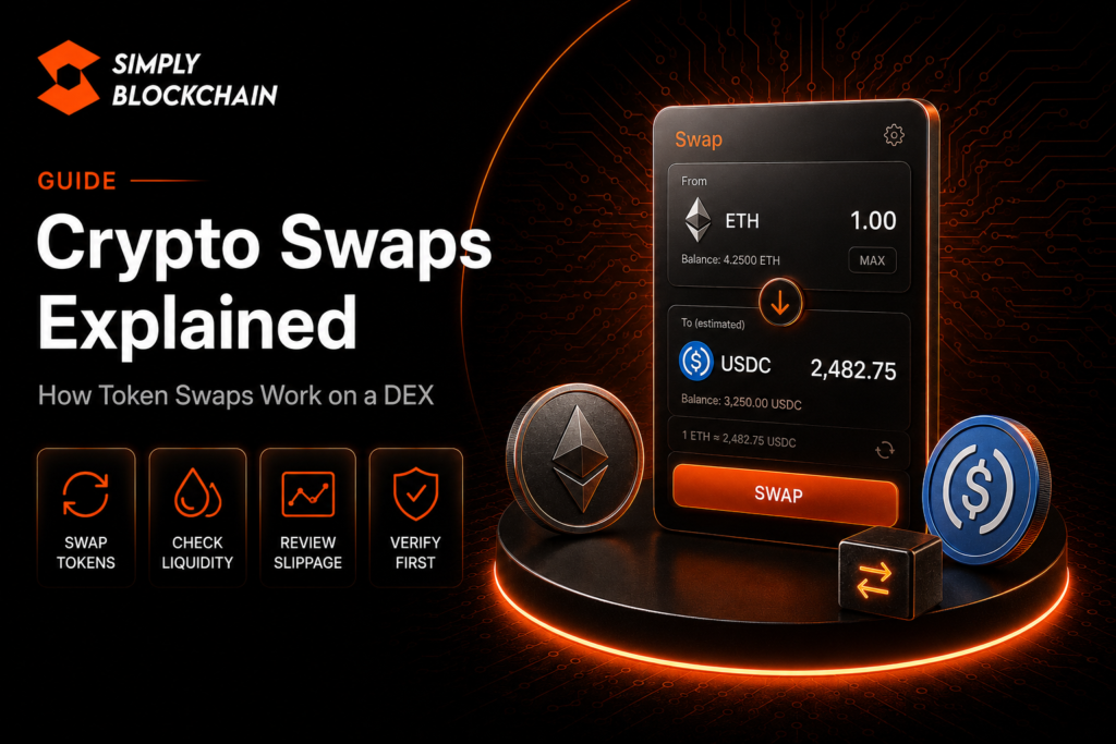 Crypto swaps explained showing how token swaps work on a decentralised exchange